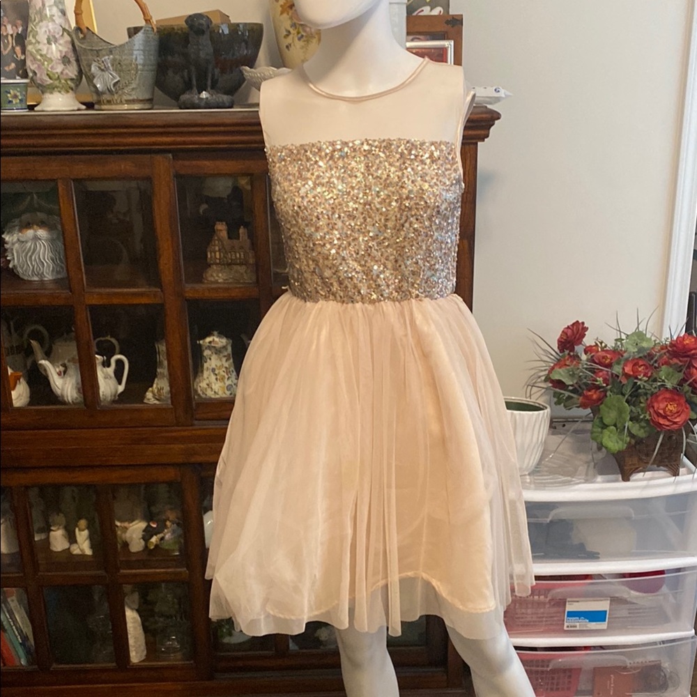 Gold and Cream Sequin Fit and Flare Dress